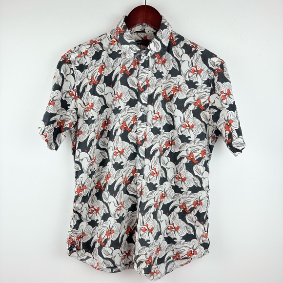 Postmarc Men’s Black Floral Tencel Blend Button Down Short Sleeve Dress Shirt M - Picture 3 of 10